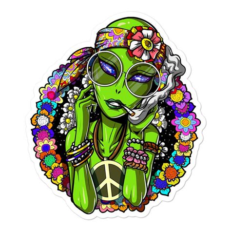 Alien Hippie Vinyl Sticker Weed Stoner Sticker Cannabis Etsy