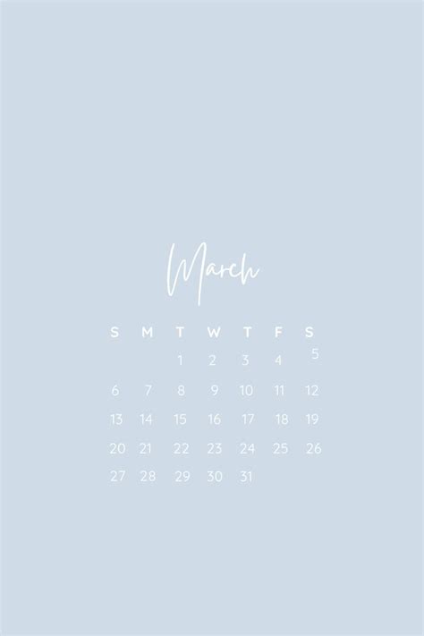 Aesthetic Blue March 2022 Calendar Wallpaper For Iphone Wallpaper