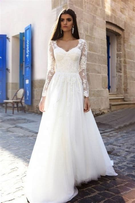 A Line Lace Long Sleeves Wedding Dress 2019 Spring Style Loveangeldress