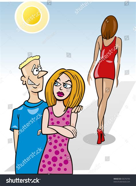 Cartoon Illustration Jealous Woman Her Boyfriend Stock Illustration