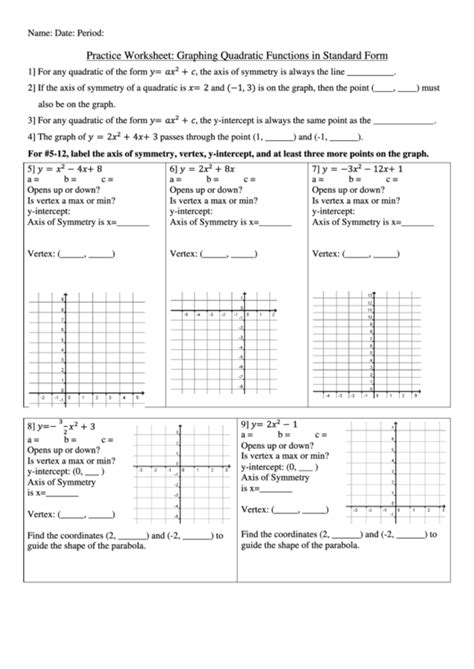 Worksheets For Quadratic Functions Standard Form To Vertex Form Worksheet