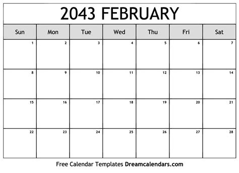 February 2043 Calendar Free Blank Printable With Holidays