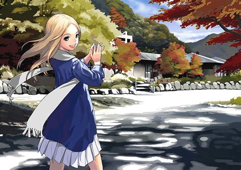 Hd Wallpaper Anime Girl Semi Realistic Blonde Scarf Coat Trees