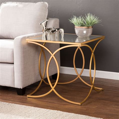 Deurilla Eclectic Geometric End Table W Mirrored Top Gold