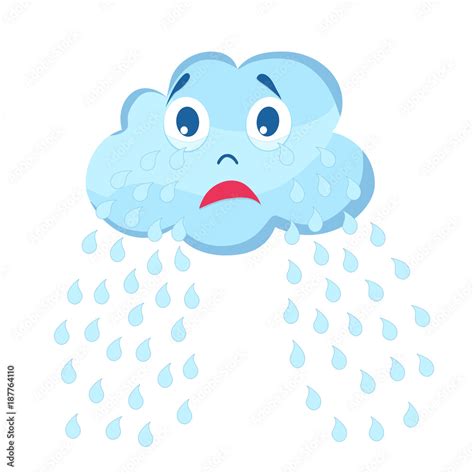 Cartoon Cloud Crying With Rain Cloud Crying Face Vector Illustration