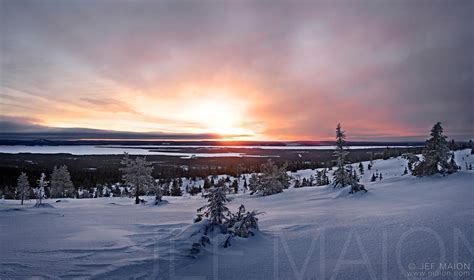 Image Winter Sunrise Over Lapland Snow Landscape Stock Photo By Jf Maion