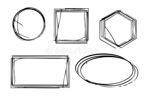Set Vector Hand Draw Sketch Multiple Line Frame Circle Square Hexagon