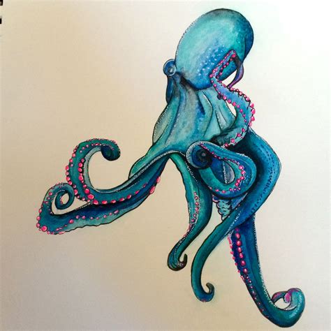 Octopus Iii Watercolors India Ink Pen Gel Pen Artsnacks Octopus