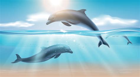 Jumping Dolphin Realistic Background 3420652 Vector Art At Vecteezy