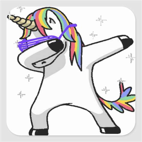 Dabbing Unicorn Square Sticker In 2021 Unicorn Drawing