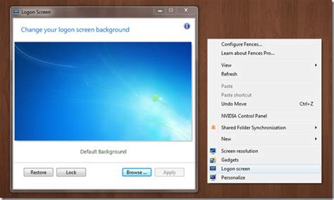 Windows 7 Context Menu Logon Screen Changer