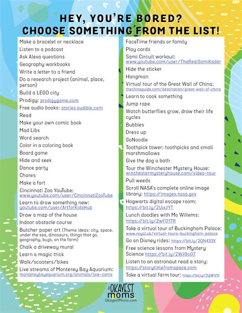 52 Things To Do When Kids Say Im Bored Okayest Moms