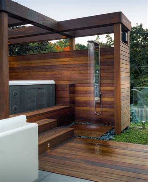 Surfing bath tub shower room with jacuzzi function. Hot tub with outdoor shower | Relaxing backyard, Hot tub ...