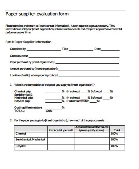 sample supplier evaluation forms  ms word