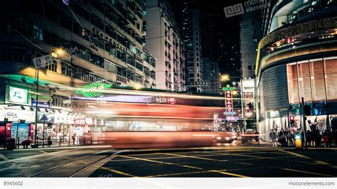 Night View Of Modern City Street With Moving Cars Hong Kong Time