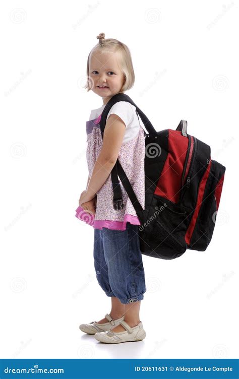 Happy Little Girl With Backpack Stock Image Image Of Vertical School