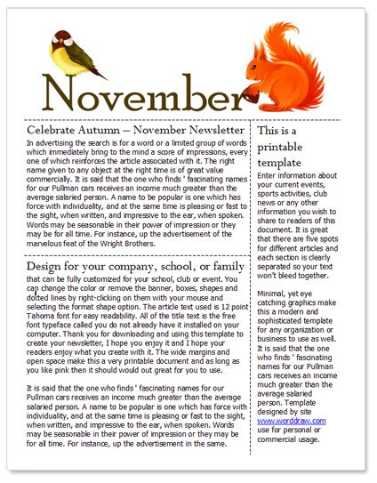 Free November Newsletter Template For Microsoft Word By