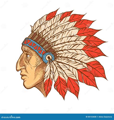 Native American Indian Chief Head Profile Vector Vintage Illustration