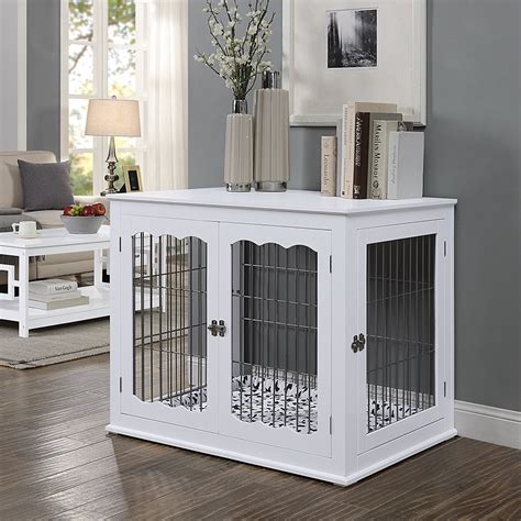 Unipaws Pet Crate Dog Bed End Table With Cushion Wooden Wire Dog