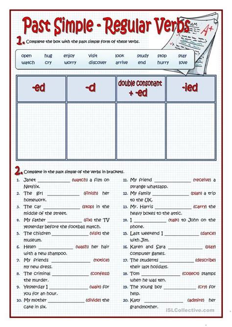 the past simple regular verbs worksheet