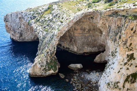 Blue Grotto Natural Arch Malta Stock Image Image Of Cove Coastal