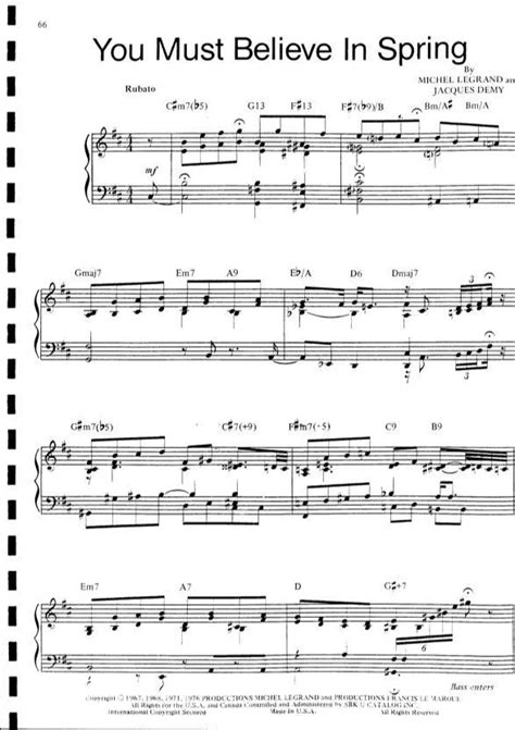 Bill Evans You Must Believe In Spring Sheet Music Downloads