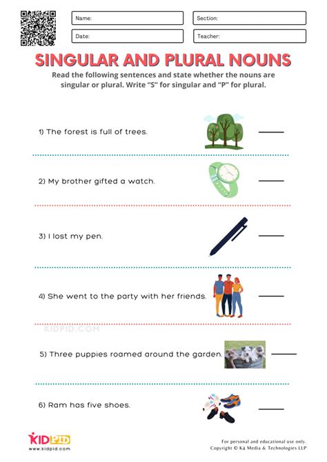 Identify Singular And Plural Nouns Printable Worksheets For Grade 1