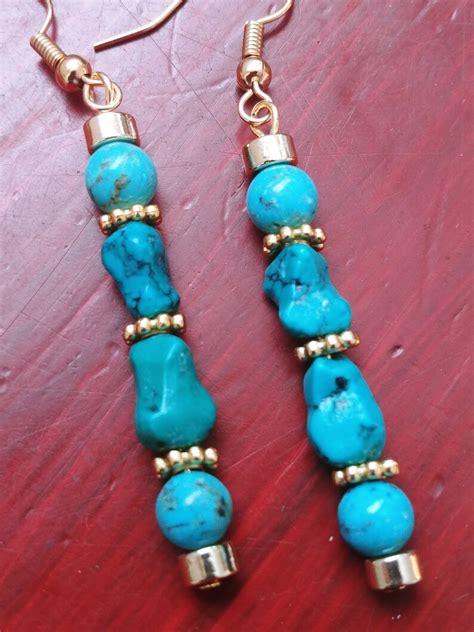 Genuine Turquoise Earrings Handmade Stacked Turquoise Dangle Etsy