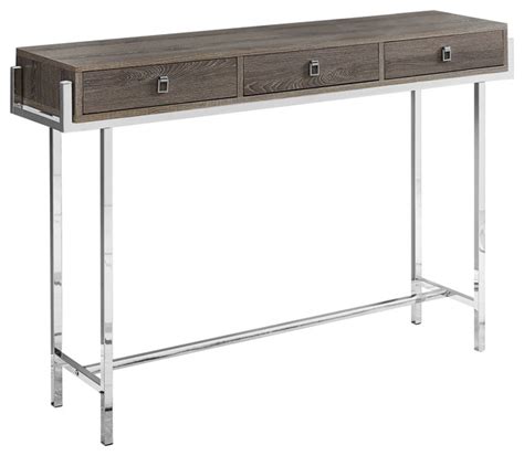48 Accent Table Dark Taupe Chrome Metal Contemporary Console