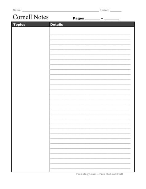 Free Cornell Notes Template Printable Templates