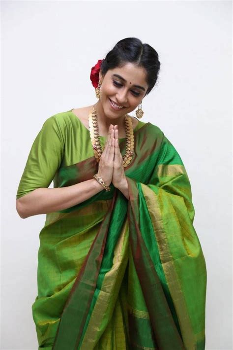 Regina Cassandra Hot Stills In Green Designer Saree