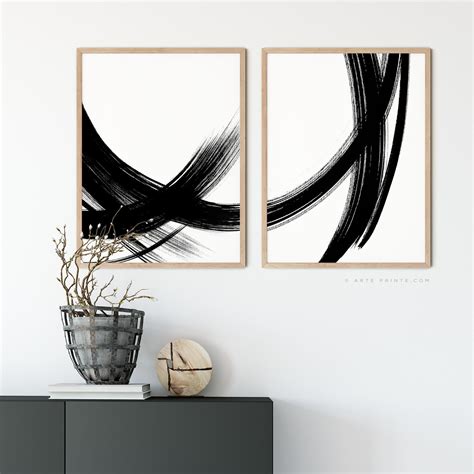 Set Of 2 Black And White Abstract Art Prints Minimalist Etsy Modern