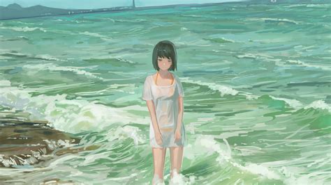 Wallpaper Manga Anime Girls Sea Beach Summer Short Hair