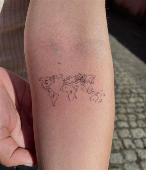 Fine Line Style World Map Tattoo Located On The Inner