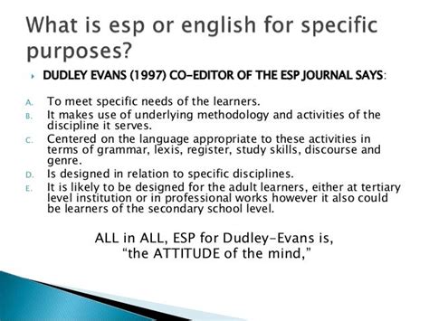 Esp English For Specific Purpose