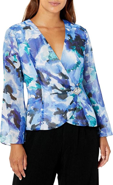 Alex Evenings Womens Printed Chiffon Blouse With Embellished Side