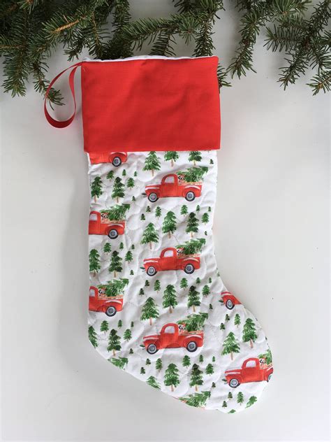 Red Christmas Truck With Dog Personalized Christmas Stocking Etsy