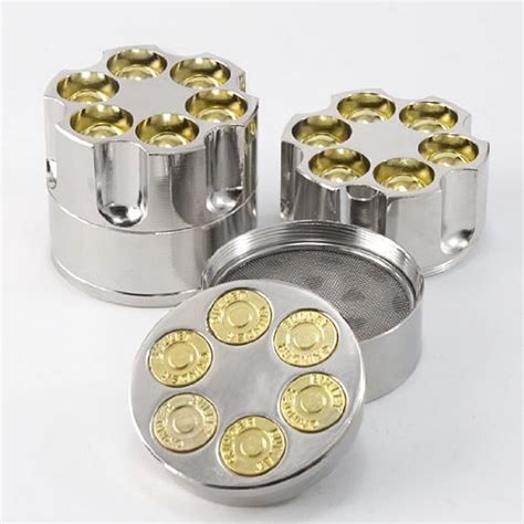 revolver gun bullet cylinder shap 3 pieces metal pollen herb spice grind grinder spice grinder