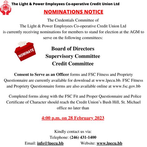 Agm Nominations Notice Light Power Employees Co Operative