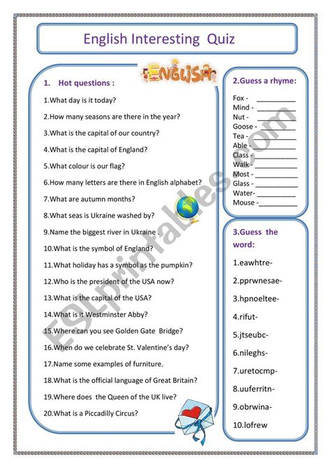 English Quiz Esl Worksheet By Inna82