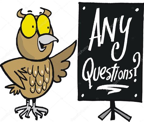 Vector Cartoon Of Wise Owl With Notice Saying Any Questions — Stock