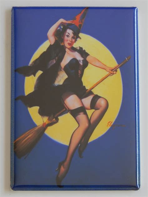 Sexy Witch On Broomstick In Front Of Moon Fridge Magnet Halloween Pin