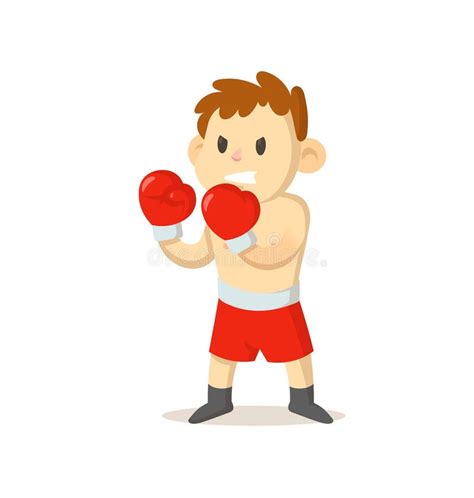 Boxer Boy In Boxing Gloves Standing Sport And Fitness Cartoon Vector