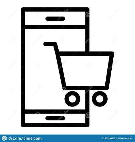 Smartphone With Shopping Cart Line Icon. Shopping Basket On Smartphone Vector Illustration ...