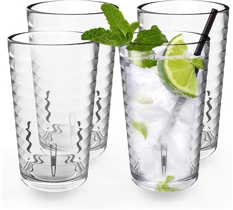 Alimota Plastic Glasses 385ml Stackable Set Of 4 Dishwasher Safe Tumblers Cups Acrylic Drinking