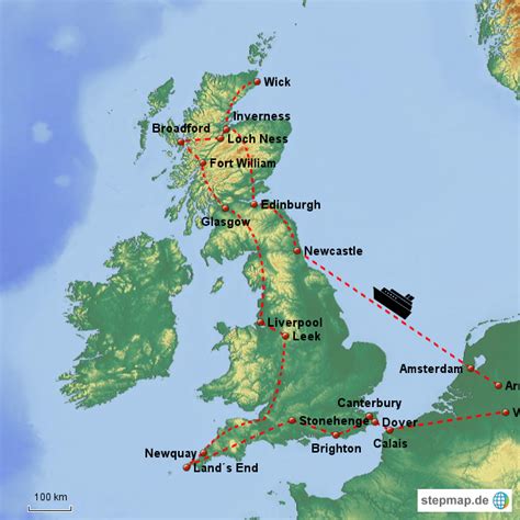ˈal̪ˠapə] , lateinisch caledonia) ist ein weitgehend autonomer landesteil des vereinigten königreichs großbritannien und nordirland. StepMap - Gesamtroute Schottland England - Landkarte für ...