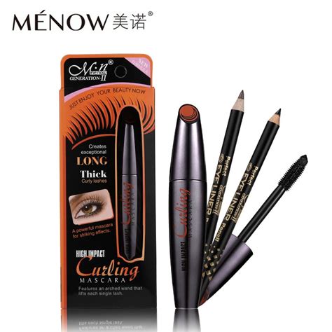 Menow Eye Makeup Set Curling Mascara With 2pcs Pencil Volume Express Long Thick Curly Lashes