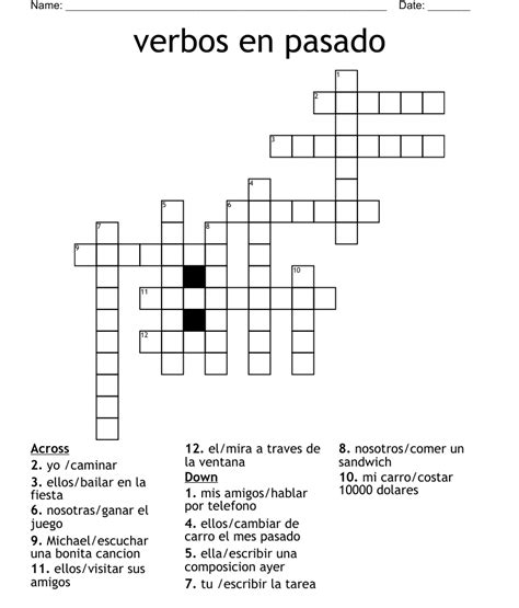 Verbos En Pasado Crossword Wordmint