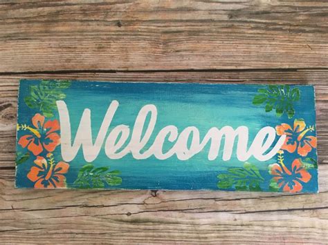 Tropical Welcome Sign With Colorful Hibiscus Flowers Sea 2 Land Designs