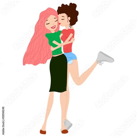 Two Gay Girls Baing Happy Hugging And Kissing Stock 벡터 Adobe Stock